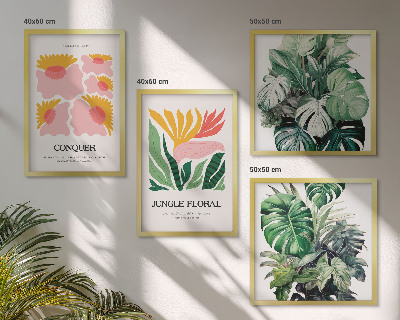 Políptico com moldura Pôsteres modernos de flores e folhas