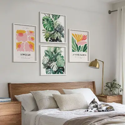 Políptico com moldura de flores e folhas modernas conjunto de pôsteres decorativos