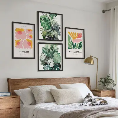 Políptico com moldura de flores e folhas modernas conjunto de pôsteres decorativos