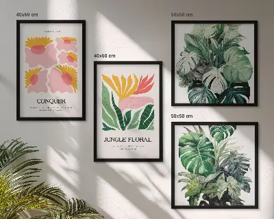 Políptico com moldura de flores e folhas modernas conjunto de pôsteres decorativos
