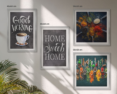 Composição de quadros Especiarias, café, xícara, ervas