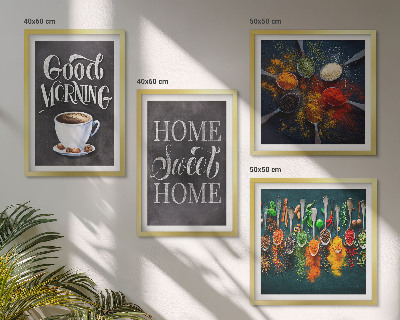Composição de quadros Especiarias, café, xícara, ervas