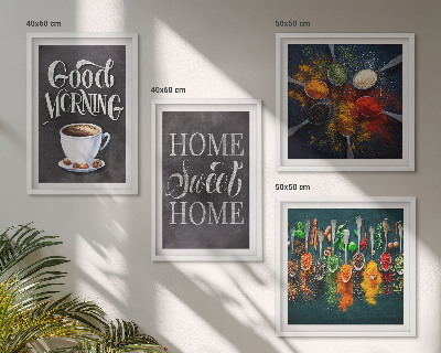 Composição de quadros Especiarias, café, xícara, ervas