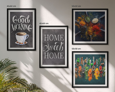 Composição de quadros Especiarias, café, xícara, ervas