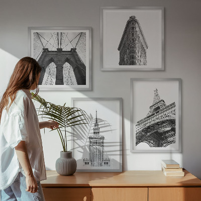Políptico com moldura Arquitetura minimalismo em preto e branco