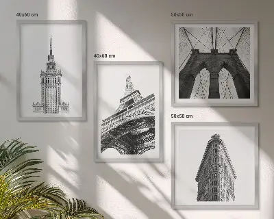 Políptico com moldura arquitetura minimalista em preto e branco