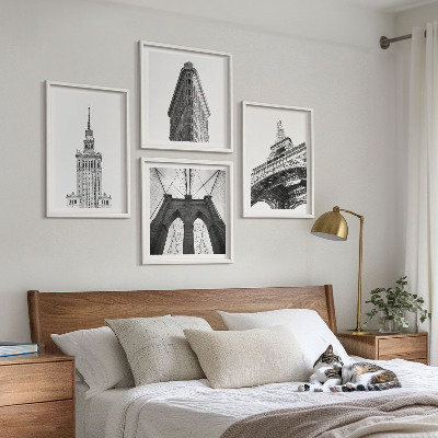 Políptico com moldura Arquitetura minimalismo em preto e branco