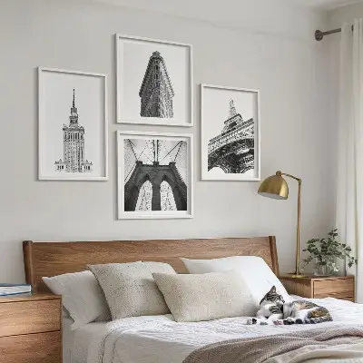 Políptico com moldura arquitetura minimalista em preto e branco