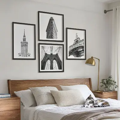 Políptico com moldura arquitetura minimalista em preto e branco