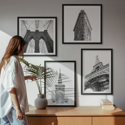 Políptico com moldura Arquitetura minimalismo em preto e branco