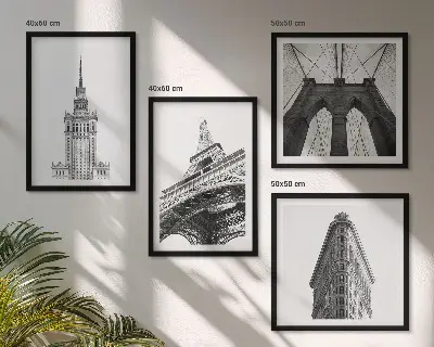 Políptico com moldura arquitetura minimalista em preto e branco