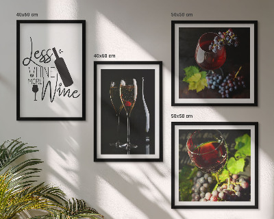 Conjunto de 4 quadros com moldura Taças de vinho com uvas e inscrição