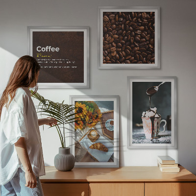 Políptico com moldura grãos de café para o café da manhã italiano
