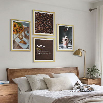 Políptico com moldura grãos de café para o café da manhã italiano