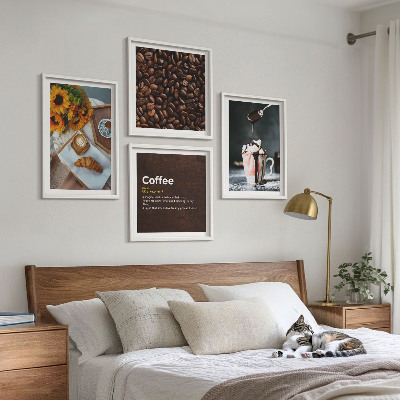 Políptico com moldura grãos de café para o café da manhã italiano