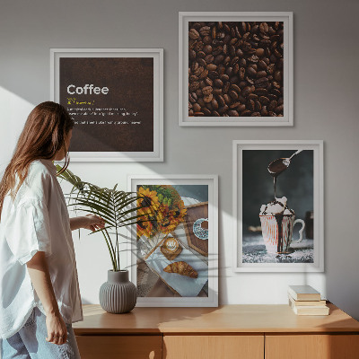Políptico com moldura grãos de café para o café da manhã italiano