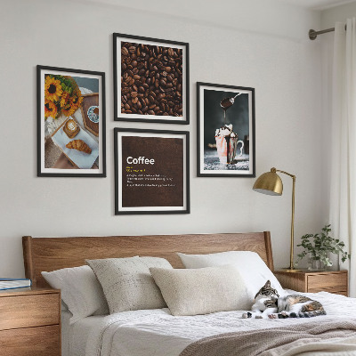 Políptico com moldura grãos de café para o café da manhã italiano