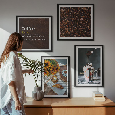 Políptico com moldura grãos de café para o café da manhã italiano