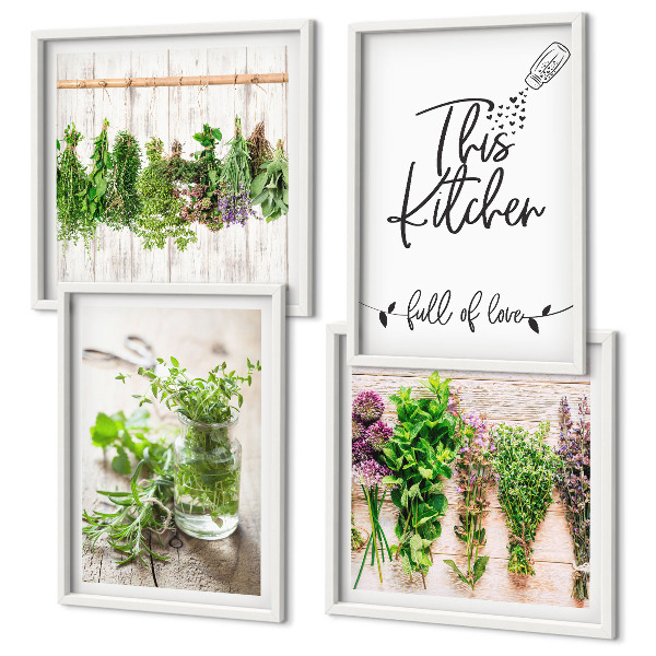 Composição de quadros Tema de cozinha com ervas secas