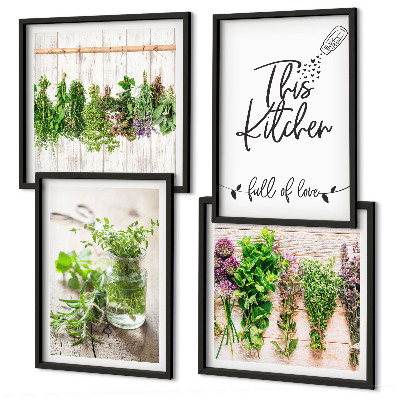 Composição de quadros Tema de cozinha com ervas secas