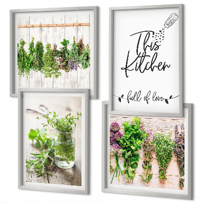 Composição de quadros Tema de cozinha com ervas secas