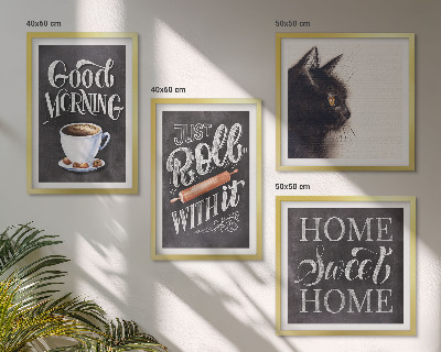 Conjunto de 4 quadros com moldura Temas de cozinha para casa com tema de gato