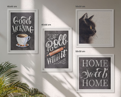 Conjunto de 4 quadros com moldura Temas de cozinha para casa com tema de gato