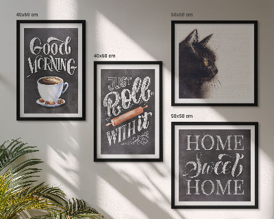 Conjunto de 4 quadros com moldura Temas de cozinha para casa com tema de gato