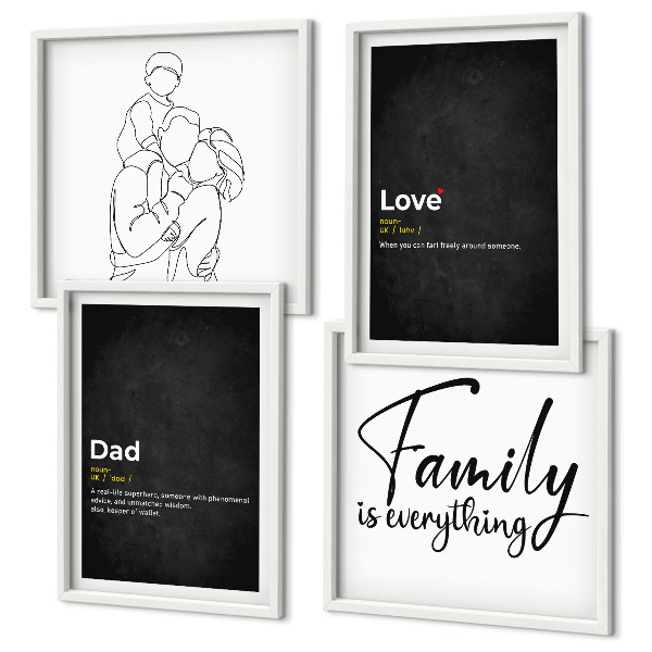 Composição de quadros Definições de amor em desenhos de linha sobre família