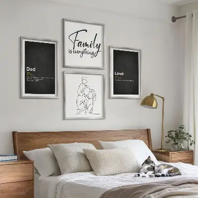 Composição de quadros com desenhos de linha com o tema definições de amor sobre família