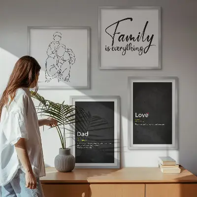 Composição de quadros com desenhos de linha com o tema definições de amor sobre família