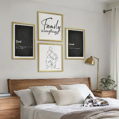 Composição de quadros com desenhos de linha com o tema definições de amor sobre família