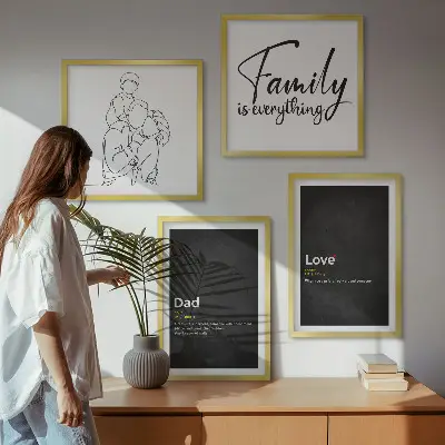 Composição de quadros com desenhos de linha com o tema definições de amor sobre família