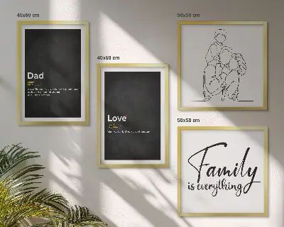 Composição de quadros com desenhos de linha com o tema definições de amor sobre família