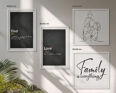 Composição de quadros com desenhos de linha com o tema definições de amor sobre família