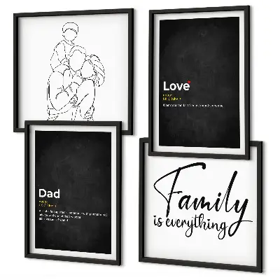 Composição de quadros com desenhos de linha com o tema definições de amor sobre família