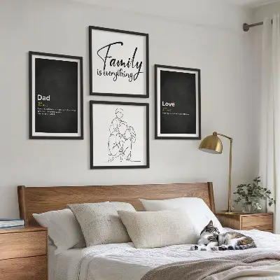 Composição de quadros com desenhos de linha com o tema definições de amor sobre família