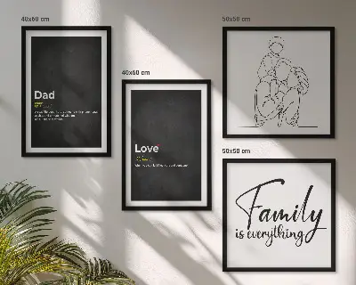 Composição de quadros com desenhos de linha com o tema definições de amor sobre família