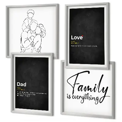Composição de quadros com desenhos de linha com o tema definições de amor sobre família