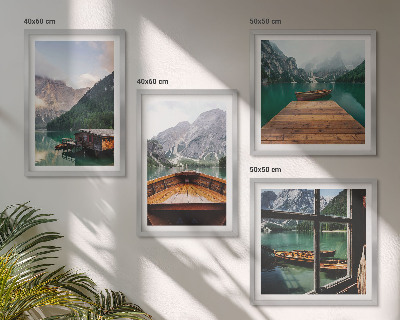 Políptico com moldura paisagens de montanha barcos de chalé