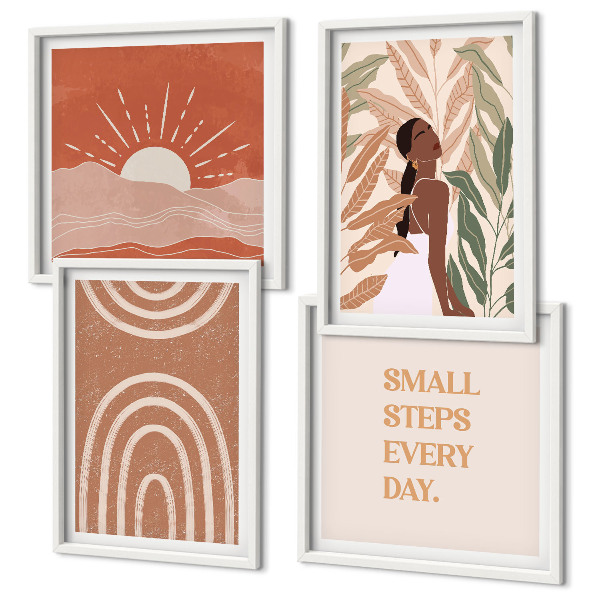 Conjunto de 4 quadros com moldura Formas abstratas boho