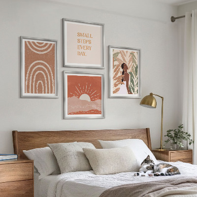Conjunto de 4 quadros com moldura Formas abstratas boho