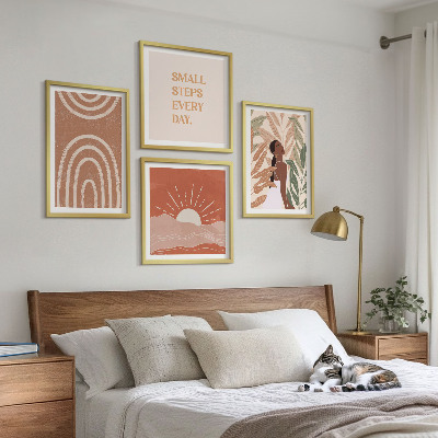 Conjunto de 4 quadros com moldura Formas abstratas boho