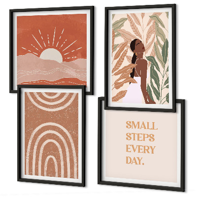 Conjunto de 4 quadros com moldura Formas abstratas boho