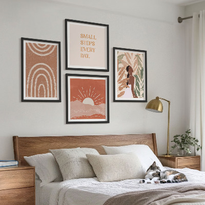 Conjunto de 4 quadros com moldura Formas abstratas boho