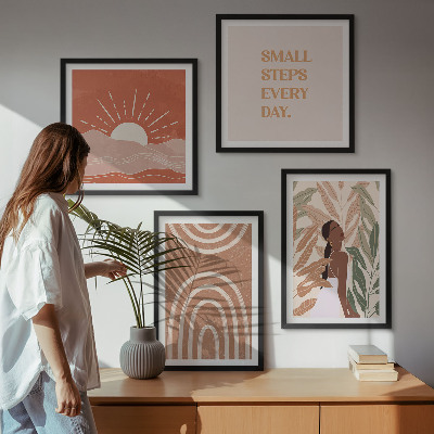 Conjunto de 4 quadros com moldura Formas abstratas boho