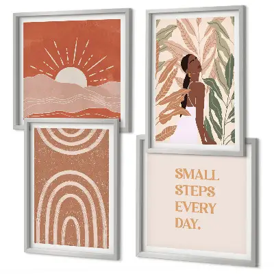 Conjunto de 4 quadros com moldura com estampas de formas abstratas estilo boho