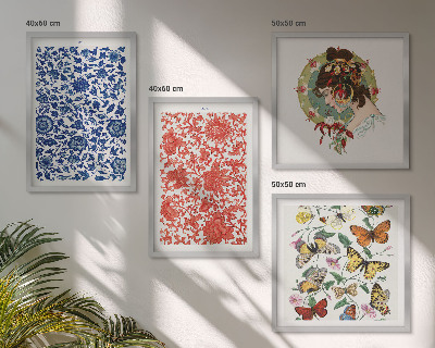 Políptico com moldura Enfeites vintage de flores e borboletas