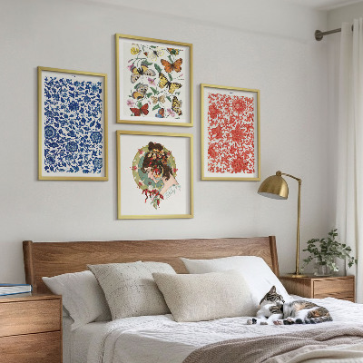 Políptico com moldura Enfeites vintage de flores e borboletas