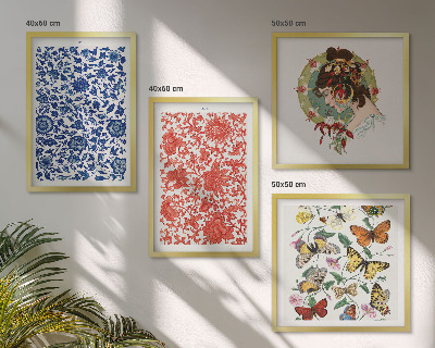 Políptico com moldura Enfeites vintage de flores e borboletas